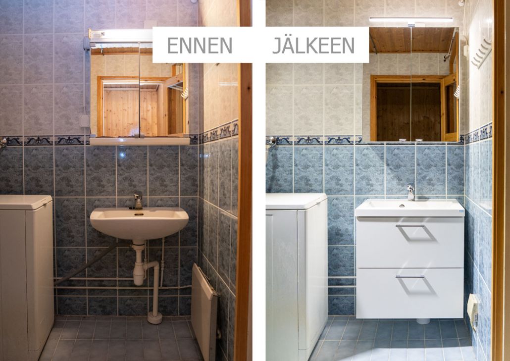 Kylpyhuoneen peilikaapin ja laatikoston pienellä muutoksella iso apu